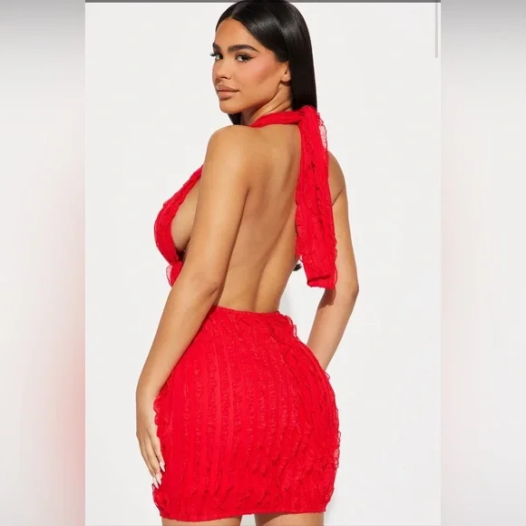 New Fashion Nova Ivy Textured Mini Dress - Red Sz M - Picture 4 of 4